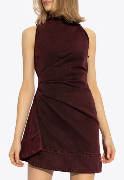 Alexander Mcqueen Red-wash Denim Draped Sleeveless Mini Dress