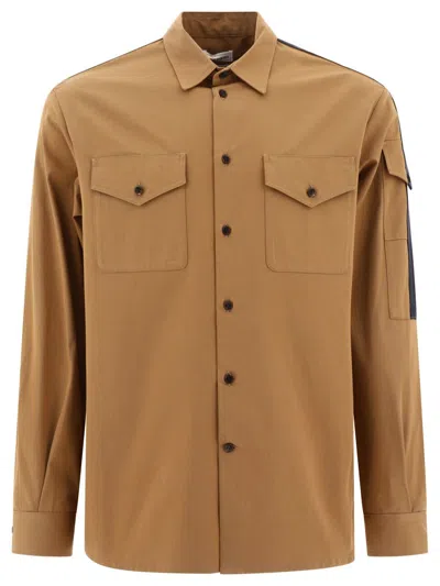 Alexander Mcqueen Overshirt Jacket With Logo Detail In Brown