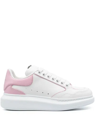 Alexander Mcqueen White And Pink Low Top Sneakers With Logo Detail In Leather Woman In Multicoloured