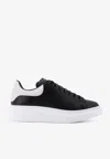 Alexander Mcqueen Black Leather Sneakers With Branded Heel Counter In Black