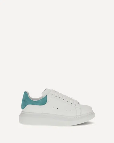Alexander Mcqueen Leather With Sea Green Suede Heel Sneaker In White