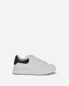 Alexander Mcqueen White Leather Sneakers With Dark Blue Suede Heel In White