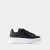 Alexander Mcqueen Women's Leather Sneakers With Leather Heel In Black