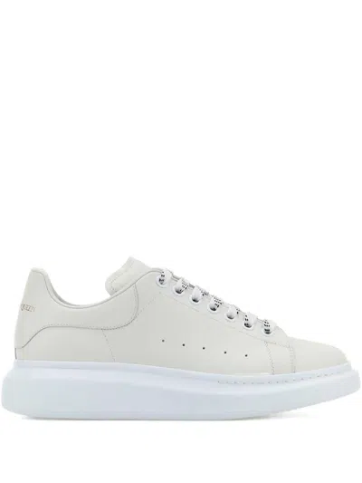 Alexander Mcqueen Men White Sneakers With Logo Lettering On The Rear And Oversize Rubber Sole In Lea In Animal Print