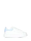 Alexander Mcqueen White Leather Sneakers With Light Blue Leather Heel In White