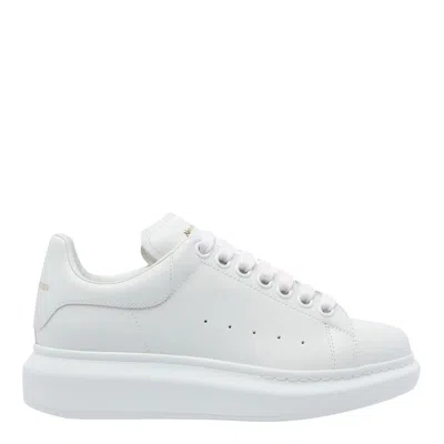 Alexander Mcqueen White Low Top Sneakers With Logo Lettering On Tongue And Heel In Leather Woman
