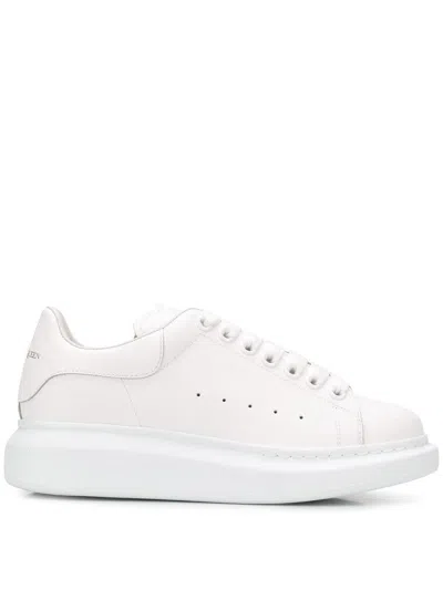 Alexander Mcqueen White Low Top Sneakers With Logo Lettering On Tongue And Heel In Leather Woman