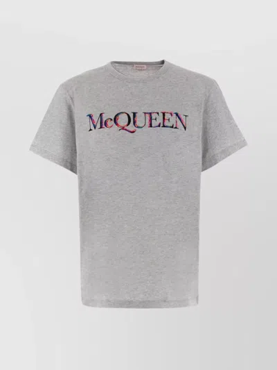 Alexander Mcqueen Oversize Stretch Cotton T-shirt In Gray