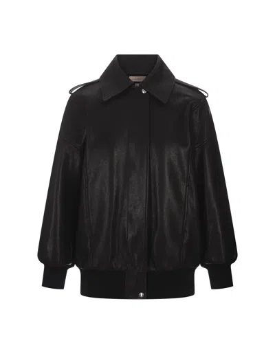 Alexander Mcqueen Leather Oversized Jacket In Black