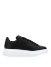 Alexander Mcqueen Black Low Top Sneakers With Logo Lettering On Tongue And Heel In Leather Woman In Black