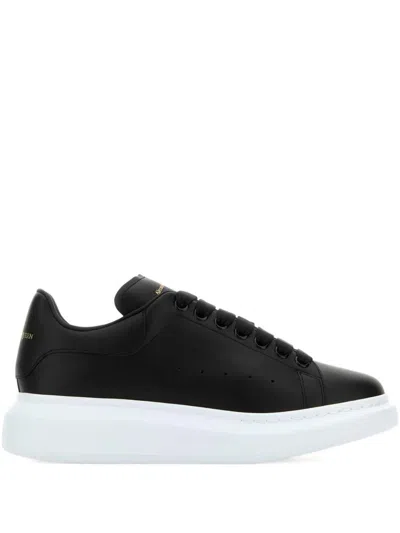 Alexander Mcqueen Oversized Black Leather Sneakers With Contrasting Platform