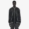 Alexander Mcqueen Solid Color Bomber Jacket With Shine Finish And Striped Edge In Black