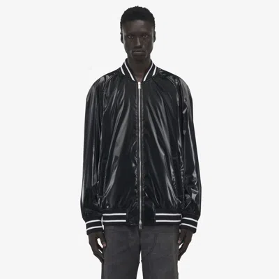 Alexander Mcqueen Mcqueen Oversize Liquid Satin Bomber Jacket In Black