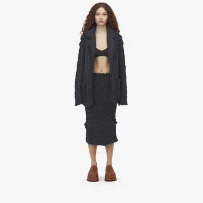 Alexander Mcqueen Oversized Cable Knit Cardigan In Grey Melange
