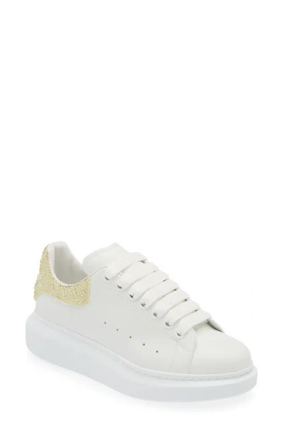 Alexander Mcqueen Oversized Crystal Embellished Trainer In White/ Primrose