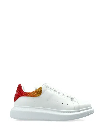 Alexander Mcqueen Oversized Crystal-embellished Leather Sneakers In White