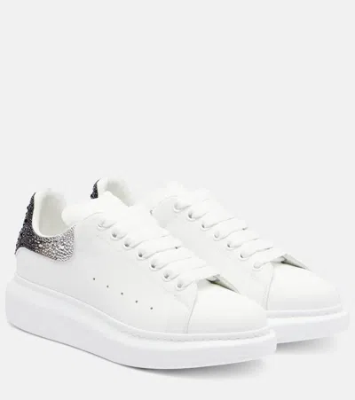 Alexander Mcqueen Oversized Embellished Leather Sneakers In White