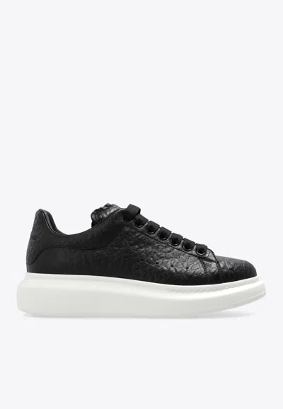 Alexander Mcqueen Oversized Grained Leather Sneakers In Black