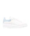 Alexander Mcqueen White Leather Sneakers With Pastel Light Blue Suede Heel In White