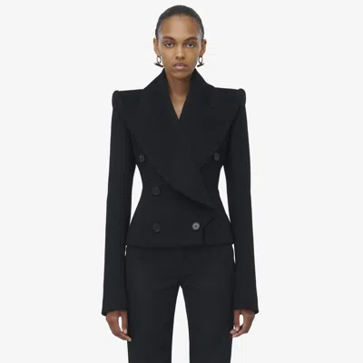 Alexander Mcqueen Oversized Lapel Peacoat In Black