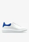 Alexander Mcqueen Men White Leather Sneakers With Blue Suede Heel In White