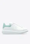 Alexander Mcqueen White Leather Sneakers With Sea Green Leather Heel In White