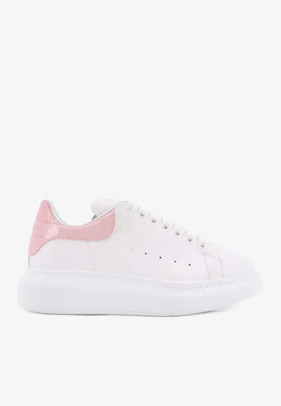 Alexander Mcqueen Women White Low Top Sneakers With Logo Lettering On Tongue And Heel In Leather Wom