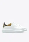 Alexander Mcqueen Oversized Leather Low-top Sneakers With Snakeskin Print Heel In White