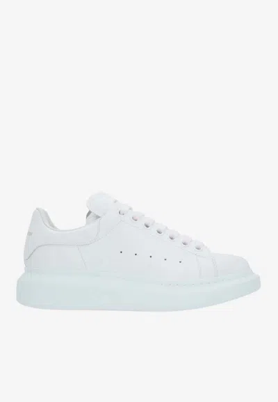 Alexander Mcqueen White Low Top Sneakers With Logo Lettering On Tongue And Heel In Leather Woman