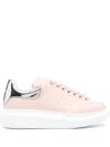 Alexander Mcqueen Pink Low Top Sneakers With Oversized Platform And Metallic Heel Tab In Leather Wom In Pink