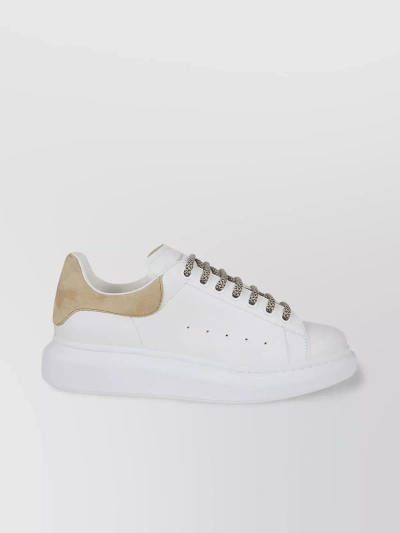 Alexander Mcqueen Oversized Leather Sneakers With Contrasting Back Design In Beige