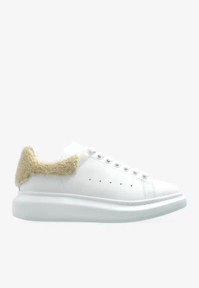 Alexander Mcqueen Oversized Leather Sneakers With Faux Fur Heel In White