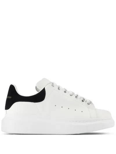 Alexander Mcqueen White Leather Sneakers With Black Suede Heel In Neutral