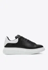 Alexander Mcqueen Black Leather Sneakers With Branded Heel Counter In Black
