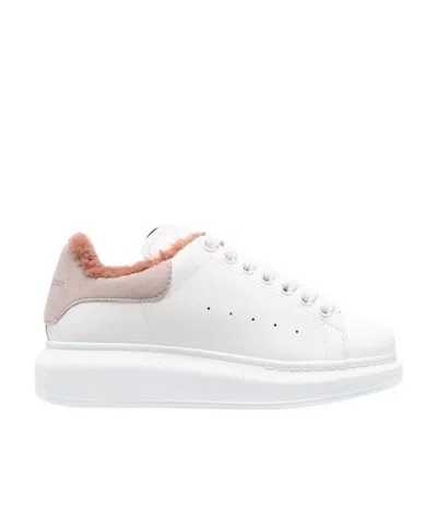 Alexander Mcqueen White Leather Sneakers With Powder Pink Suede Heel In Neutral