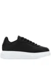 Alexander Mcqueen Women Black Leather Sneakers With Black Leather Heel