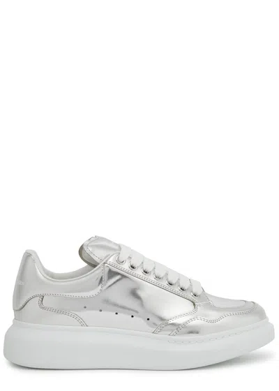 Alexander Mcqueen Oversized Metallic Leather Sneakers In Silver