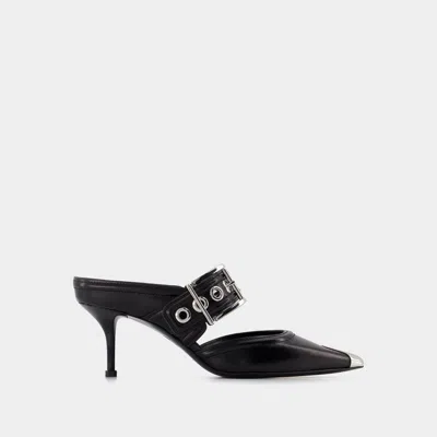 Alexander Mcqueen Punk 65mm Buckled Leather Mules In Black