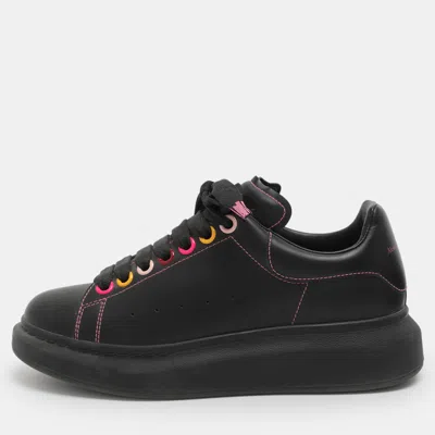 Pre-owned Alexander Mcqueen Oversized Size 37.5 Black Leather Low Top Sneakers