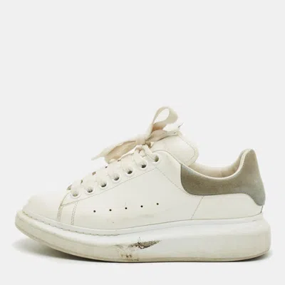 Pre-owned Alexander Mcqueen Oversized Size 37.5 White/grey Leather Lace Up Sneakers
