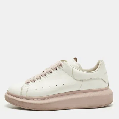 Pre-owned Alexander Mcqueen Oversized Size 37.5 White/pink Leather Lace Up Sneakers