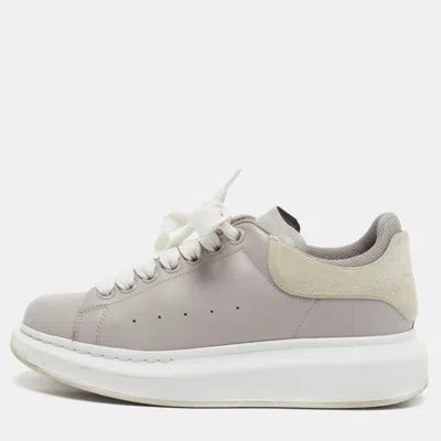 Pre-owned Alexander Mcqueen Oversized Size 38 Grey/beige Leather And Suede Lace Up Sneakers In Sand