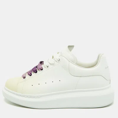 Pre-owned Alexander Mcqueen Oversized Size 38 Two Tone Leather Lace Up Sneakers In White