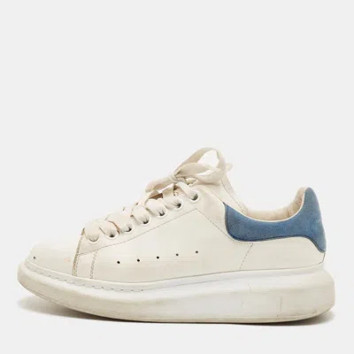 Pre-owned Alexander Mcqueen Oversized Size 38 White/blue Leather Lace Up Sneakers