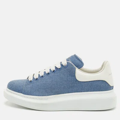 Pre-owned Alexander Mcqueen Oversized Size 39 Blue/white Denim And Leather Lace Up Sneakers
