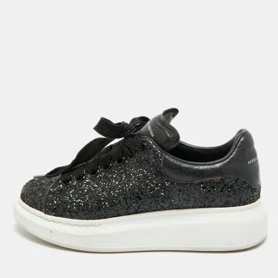 Pre-owned Alexander Mcqueen Oversized Size 39.5 Black Glitter And Leather Low Top Sneakers