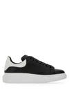 Alexander Mcqueen Black Leather Sneakers With Branded Heel Counter In Black
