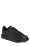 Alexander Mcqueen Black Sneakers With Logo Lettering On The Rear And Oversize Rubber Sole In Leather In Black/black