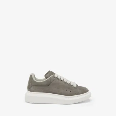 Alexander Mcqueen Oversized Suede Sneakers With Engraved Logo On The Front In Grey
