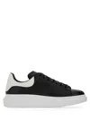 Alexander Mcqueen Black Leather Sneakers With Branded Heel Counter In Black